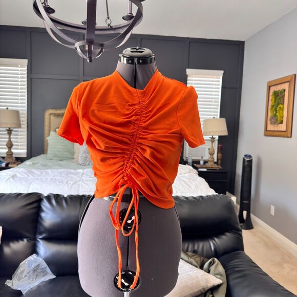 The Drop x lifeoftanyamarie Scarlet Ibis Orange Ruched Front Top Size XL - Picture 1 of 12